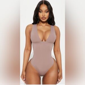 V-Neck Bodysuit in Taupe